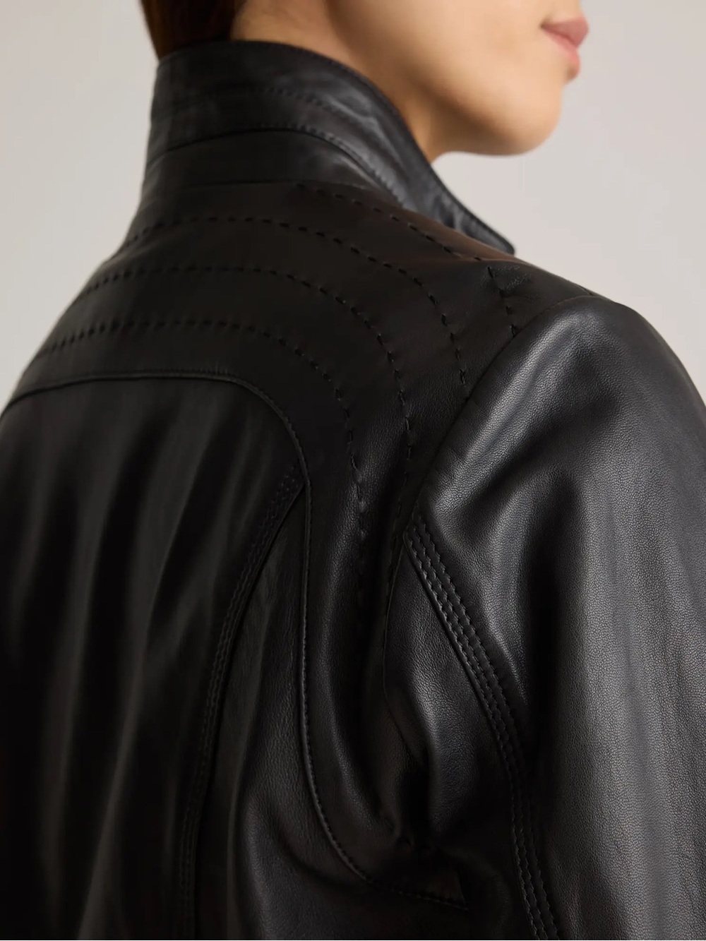 NWOT Quince Black 100% Sheep Leather Stand-Collar Biker Moto Fall Winter Jacket - Picture 12 of 14